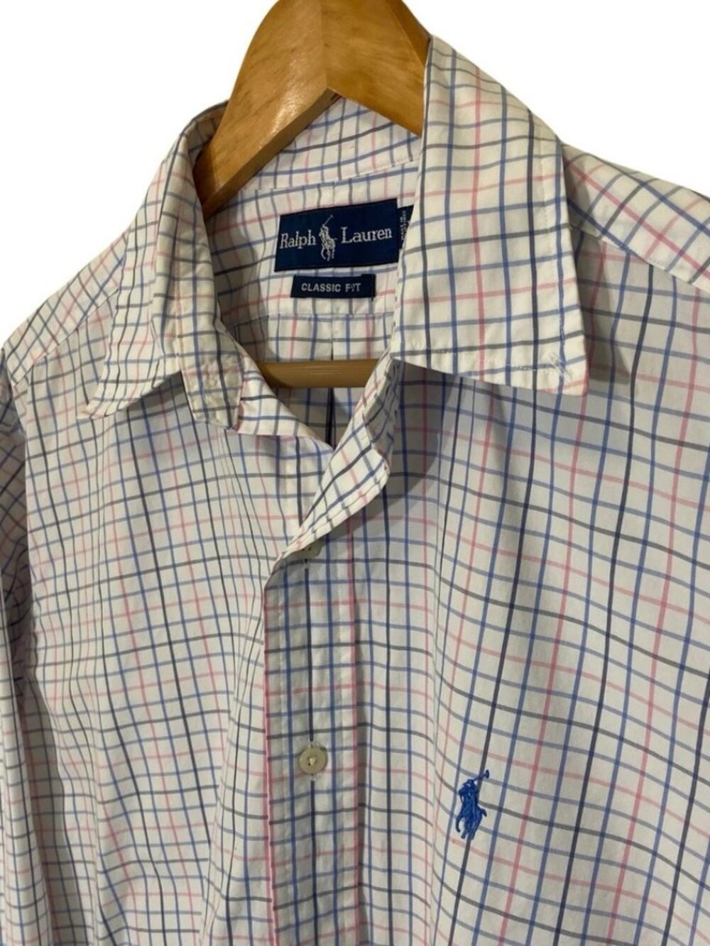 Ralph Lauren Mens Long Sleeve Shirt Blue Pink White Checked Button Down Size M